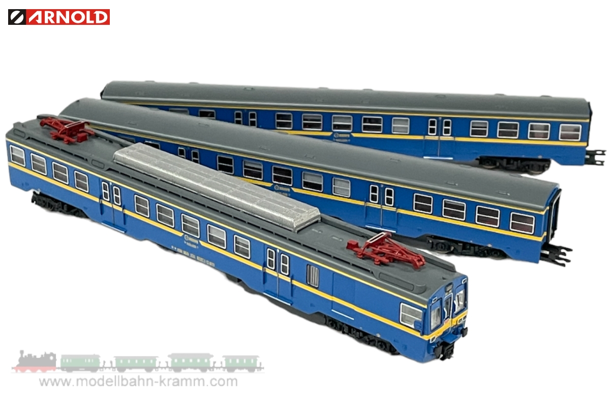 Arnold 2506S, EAN 8425420812231: RENFE, 3-unit EMU class UT 440, high front windows, blue/yellow li