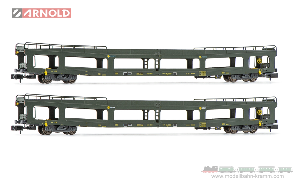 Arnold 4350, EAN 5055286683770: RENFE, 2-unit set DDMA autotransporter, original livery, period IV