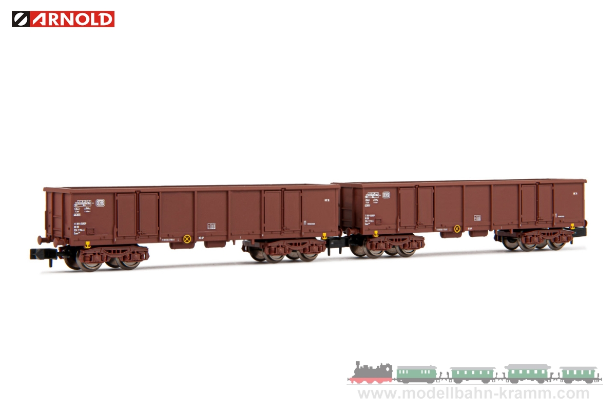 Arnold 6533, EAN 5055286684494: DB, 2-unit set 4-axle open wagons Eaos, brown livery, loaded with