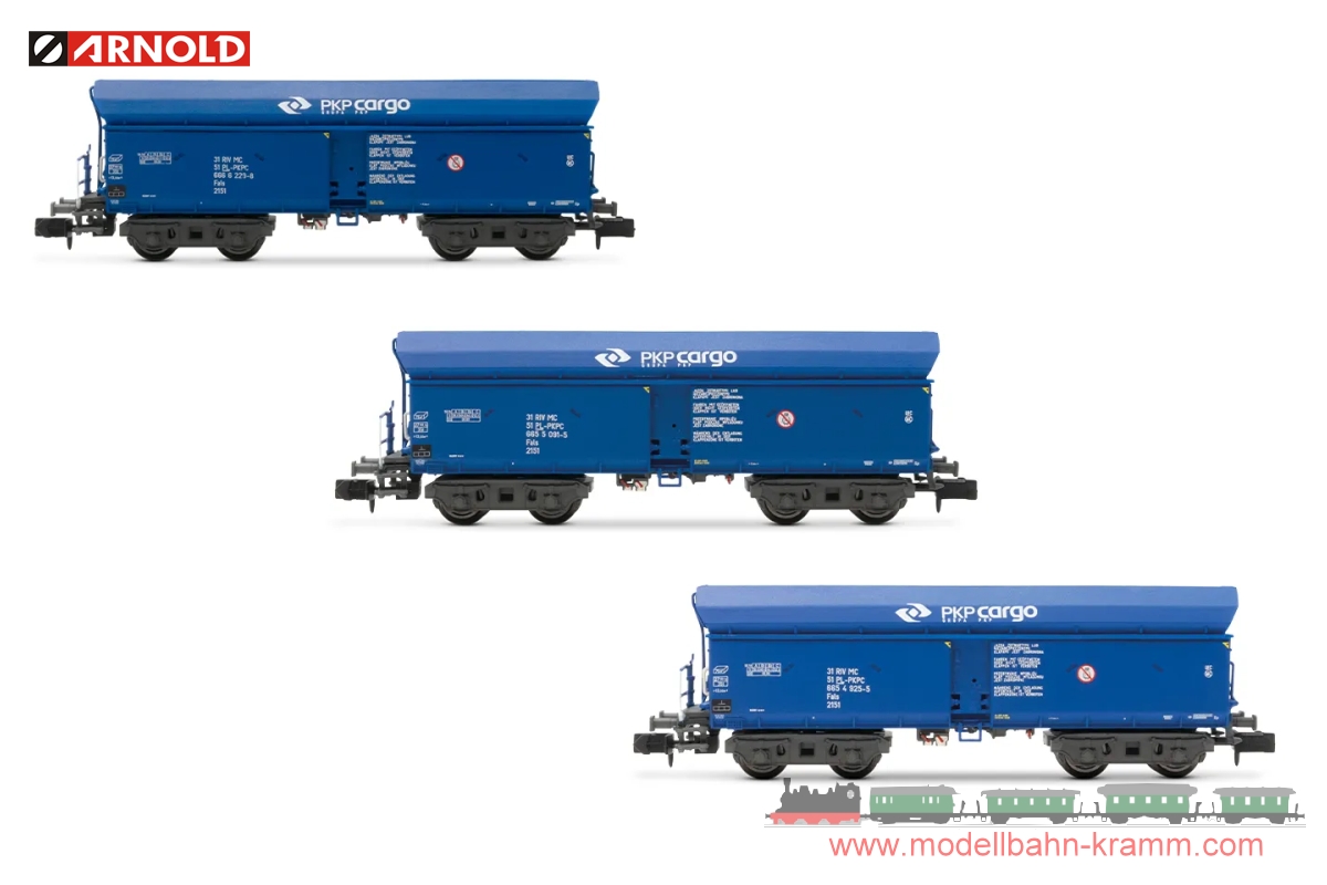 Arnold 6565, EAN 5063129027261: N PKP Cargo, 3tlg. Selbstentladewagen . VI