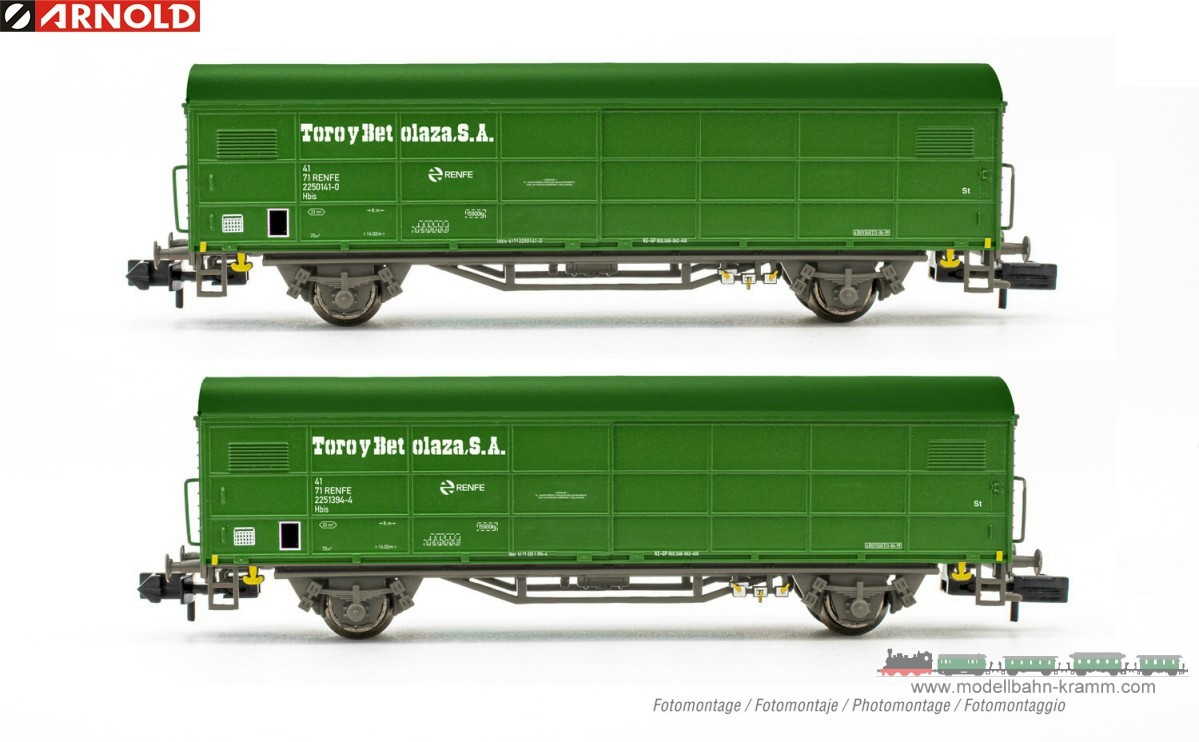 Arnold 6580, EAN 5055286702228: N Set gedeckte Güterwagen Toro y Betolaza 2-teilig RENFE