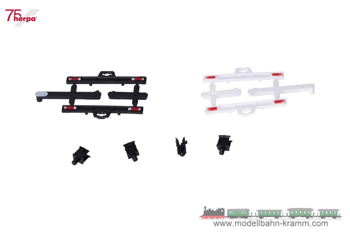 Herpa 054515, EAN 4013150054515: 1:87 Zubehör: Heckstoßstange für Auflieger mit Anhängekupplung (2x weiß, 2x schwarz, bedruckt)