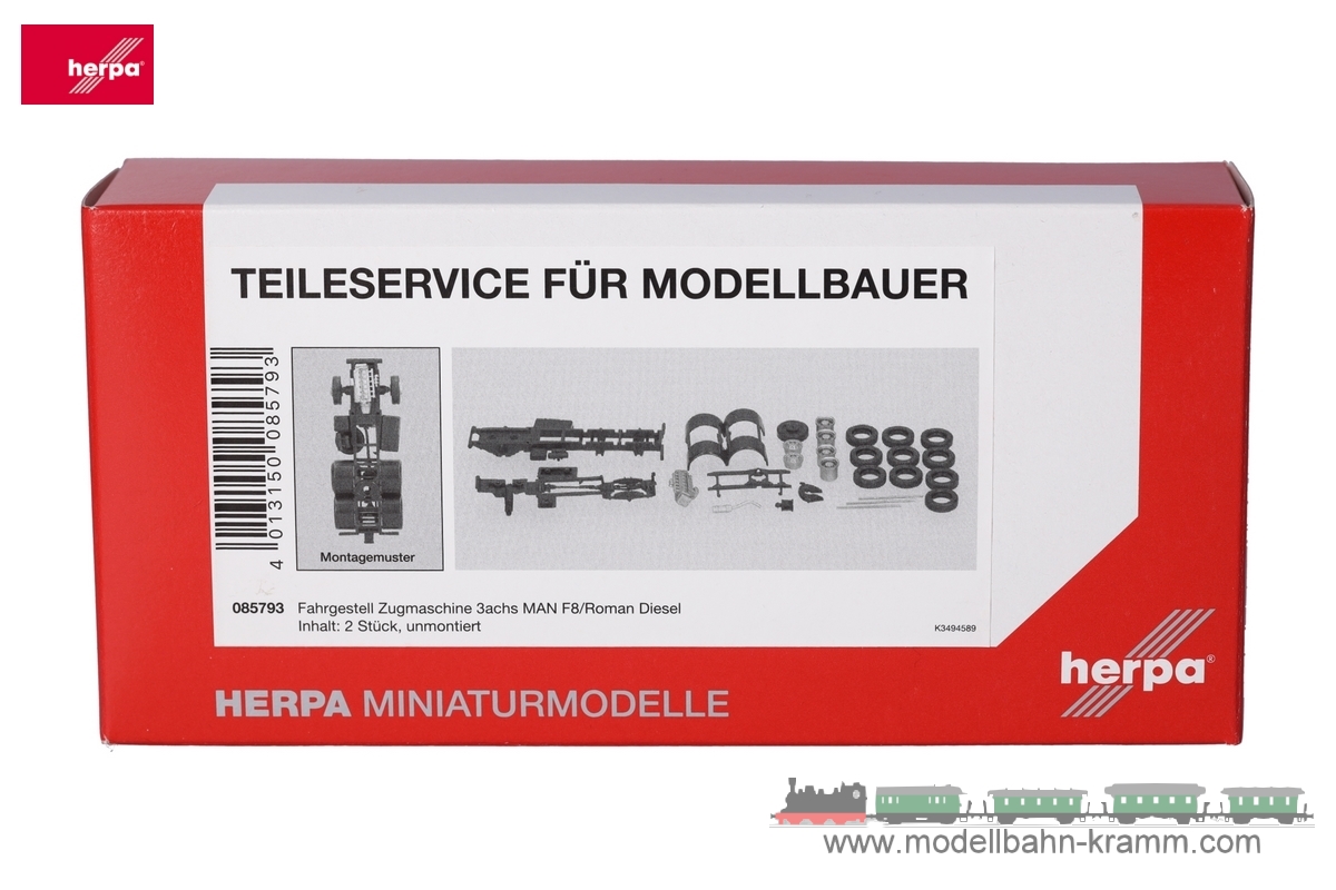 Herpa 085793, EAN 2000075618733: Teileservice: Fahrgestell 3achs MAN/Roman Diesel (2 Stück)