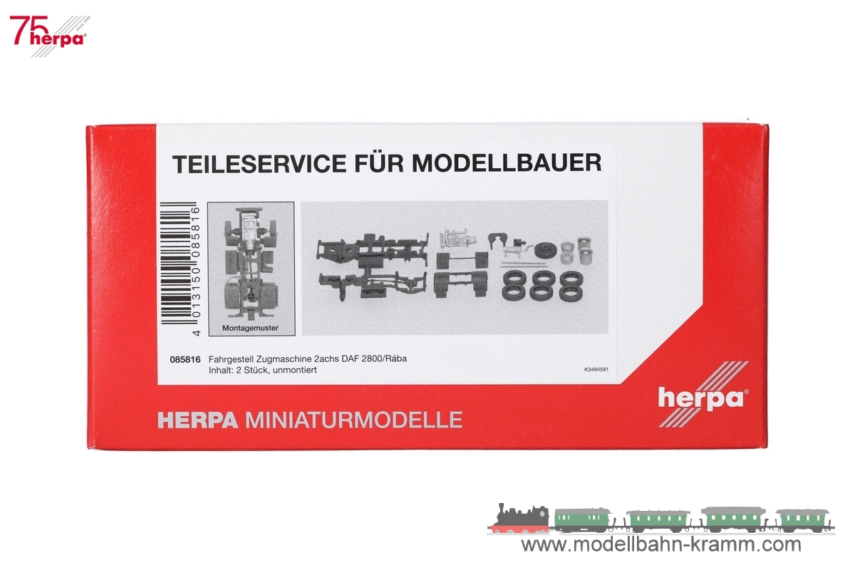 Herpa 085816, EAN 2000075618757: Teileservice: Fahrgestell Zugmaschine 2achs DAF 2800/Raba (2 Stück)