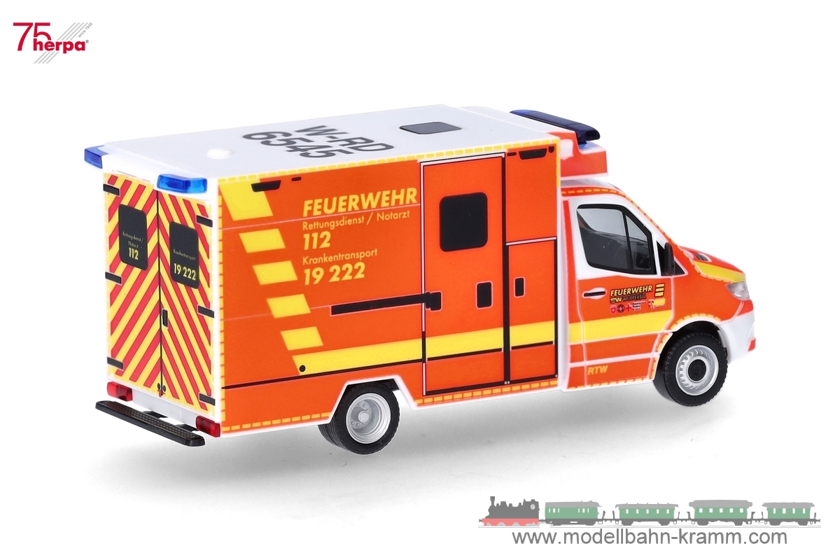 Herpa 097987, EAN 4013150097987: 1:87   Mercedes-Benz Sprinter ´18 Rettungswagen Feuerwehr Wuppertal (Nordrhein-Westfalen/Wuppertal)