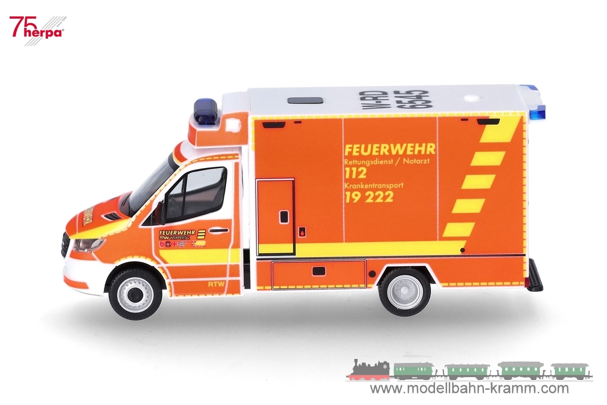 Herpa 097987, EAN 4013150097987: 1:87   Mercedes-Benz Sprinter ´18 Rettungswagen Feuerwehr Wuppertal (Nordrhein-Westfalen/Wuppertal)