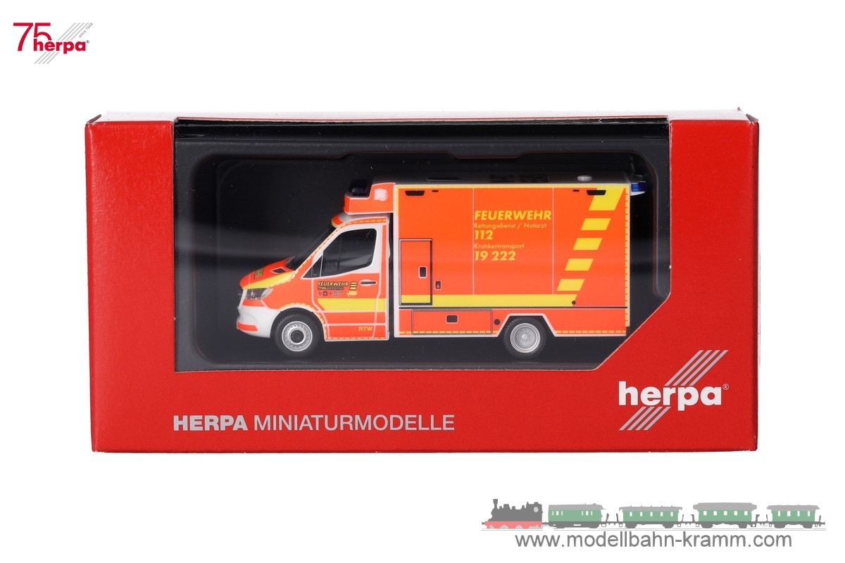 Herpa 097987, EAN 4013150097987: 1:87   Mercedes-Benz Sprinter ´18 Rettungswagen Feuerwehr Wuppertal (Nordrhein-Westfalen/Wuppertal)