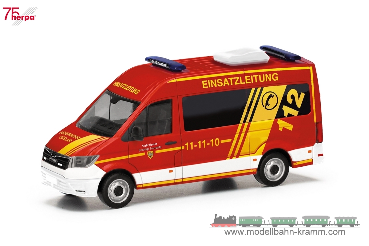 Herpa 098045, EAN 4013150098045: 1:87 MAN TGE Bus Hochdach Feuerwehr Goslar / Einsatzleitung (Niedersachsen/Goslar)