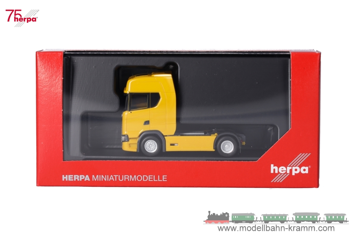 Herpa 306768-005, EAN 4013150353953: 1:87 Scania CS 20 HD Zugmaschine, ginstergelb