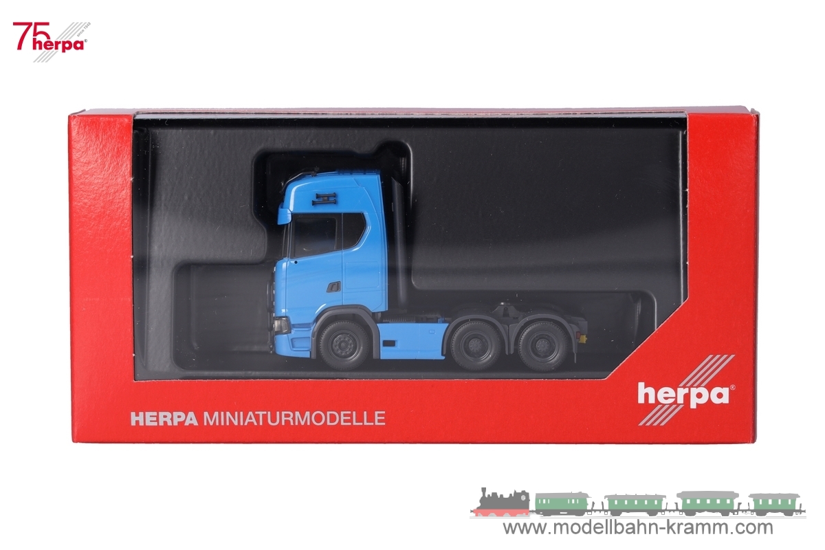 Herpa 314053-004, EAN 4013150353885: 1:87 Scania CS 20 6x4 Zugmaschine, himmelblau