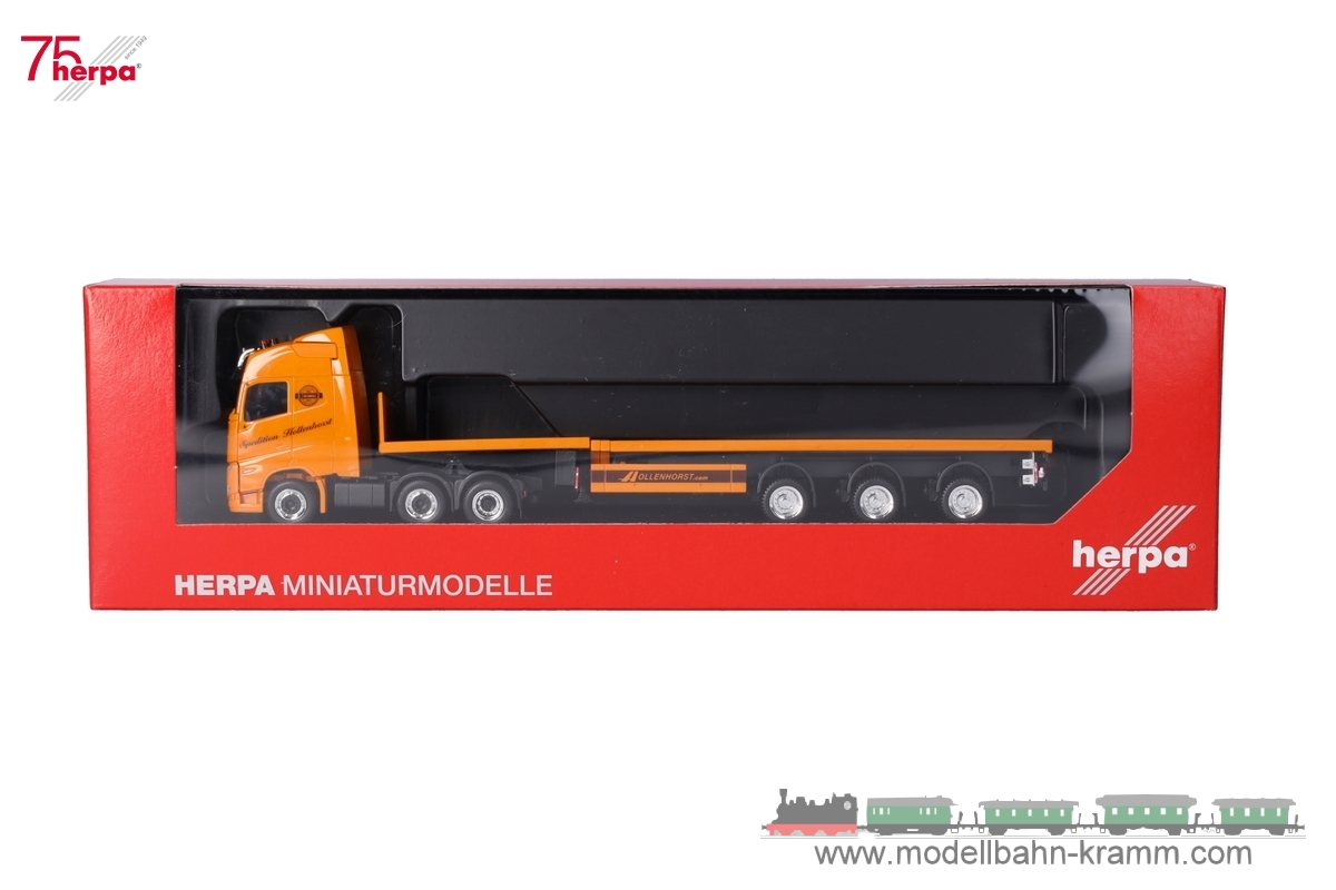 Herpa 318006, EAN 4013150318006: 1:87 Volvo FH GL 2020 Teletrailer-Sattelzug Spedition Hollenhorst (Nordrhein-Westfalen/Nottuln)