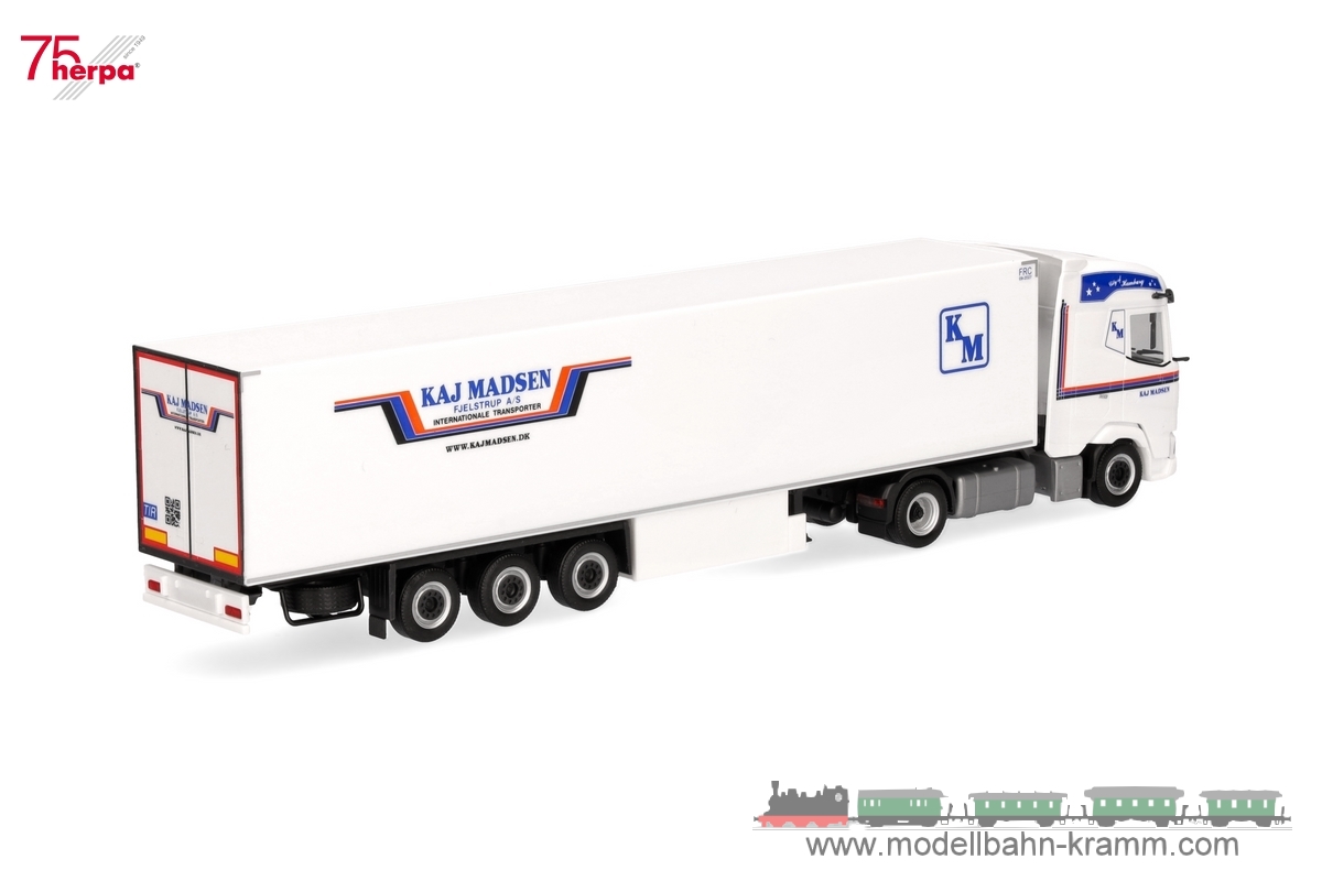 Herpa 318037, EAN 4013150318037: 1:87 DAF XG Kühlkoffer-Sattelzug Kaj Madsen (Dänemark/Kolding)