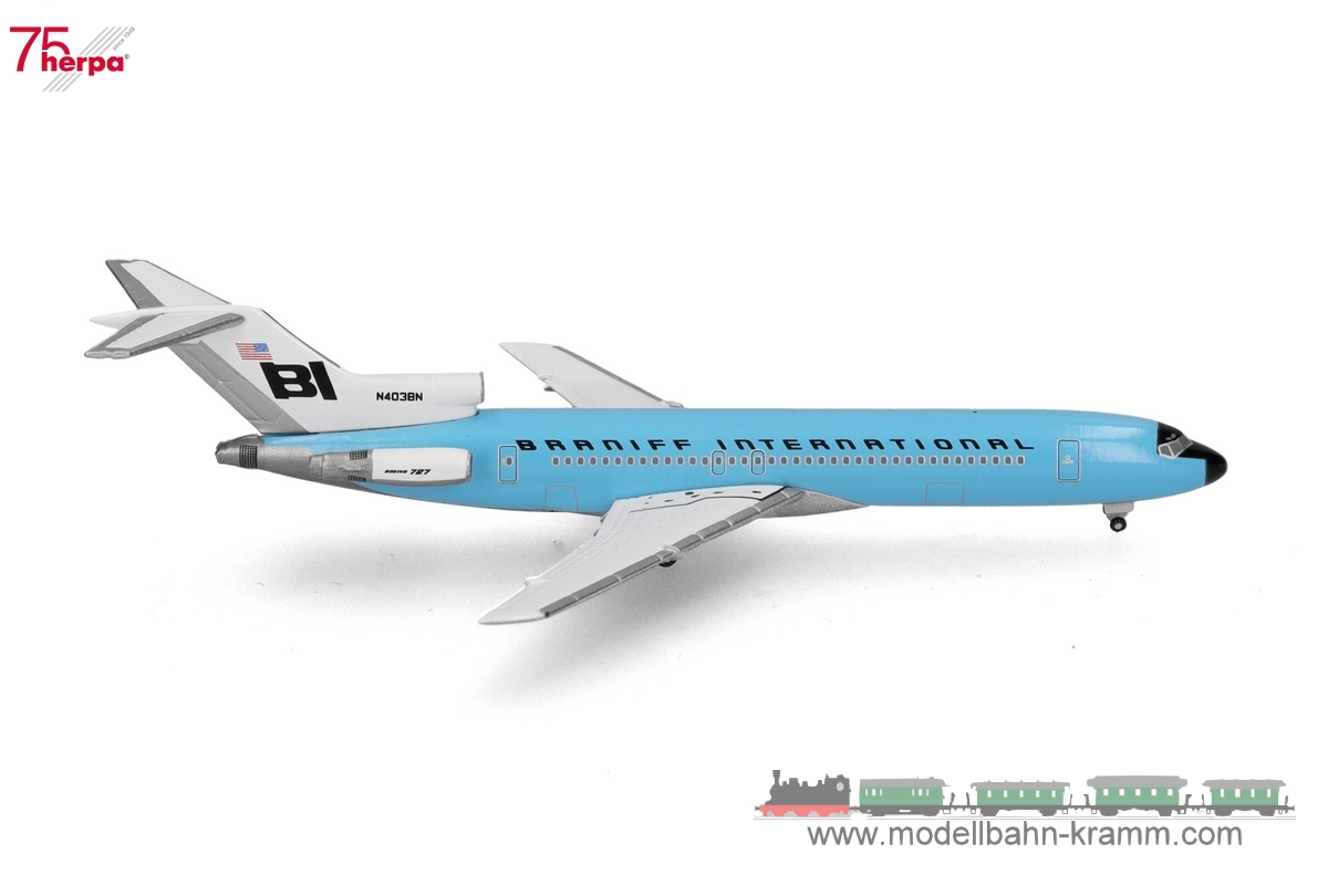 Herpa 537544, EAN 4013150537544: 1:500 Braniff International Boeing 727-200 - N403BN - Solid New Dark Blue