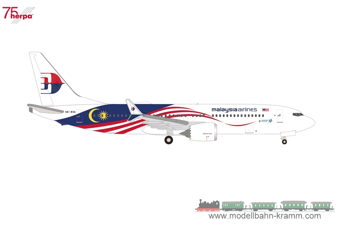 Herpa 537780, EAN 4013150537780: 1:500 Malaysia Airlines Boeing 737 Max 8 – 9M-MVA