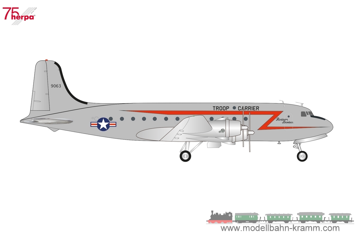 Herpa 573177, EAN 4013150573177: 1:200 U.S. Air Force Douglas C-54 Skymaster “Rosinenbomber” – 44-9063