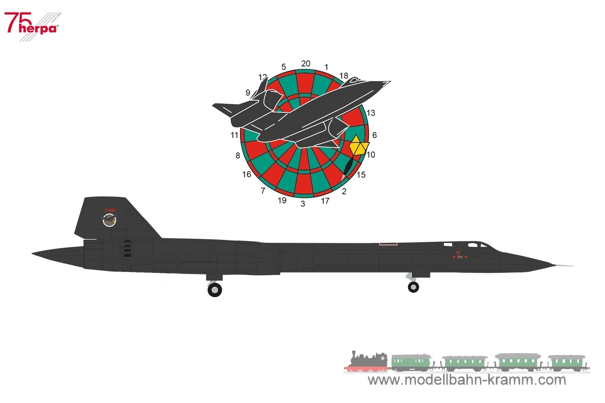 Herpa 573283, EAN 4013150573283: 1:200 U.S. Air Force Lockheed SR-71A Blackbird - 9th SRW Detachment 4, RAF Mildenhall “Farewell-Dartboard” – 61-7980