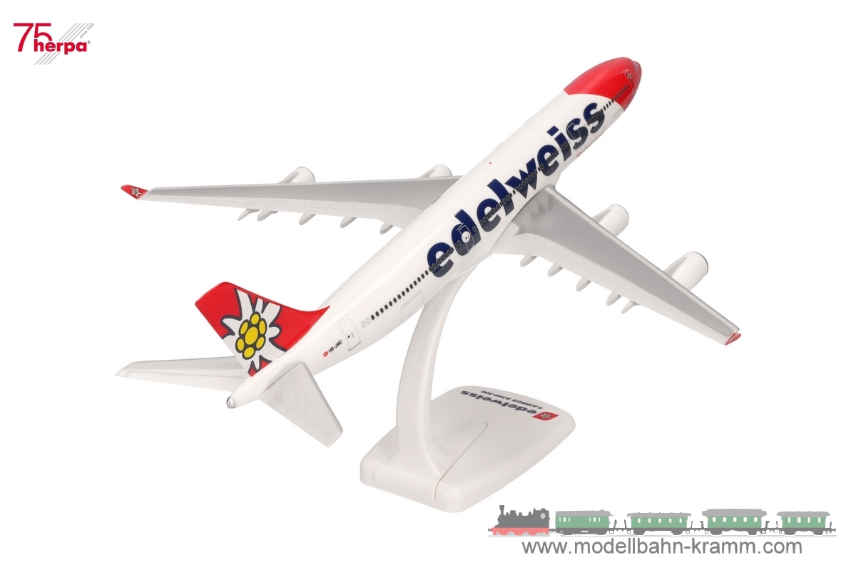 Herpa 611336-001, EAN 4013150353434: 1:200 Edelweiss Air Airbus A340-300 – HB-JMC “Flumserberg”