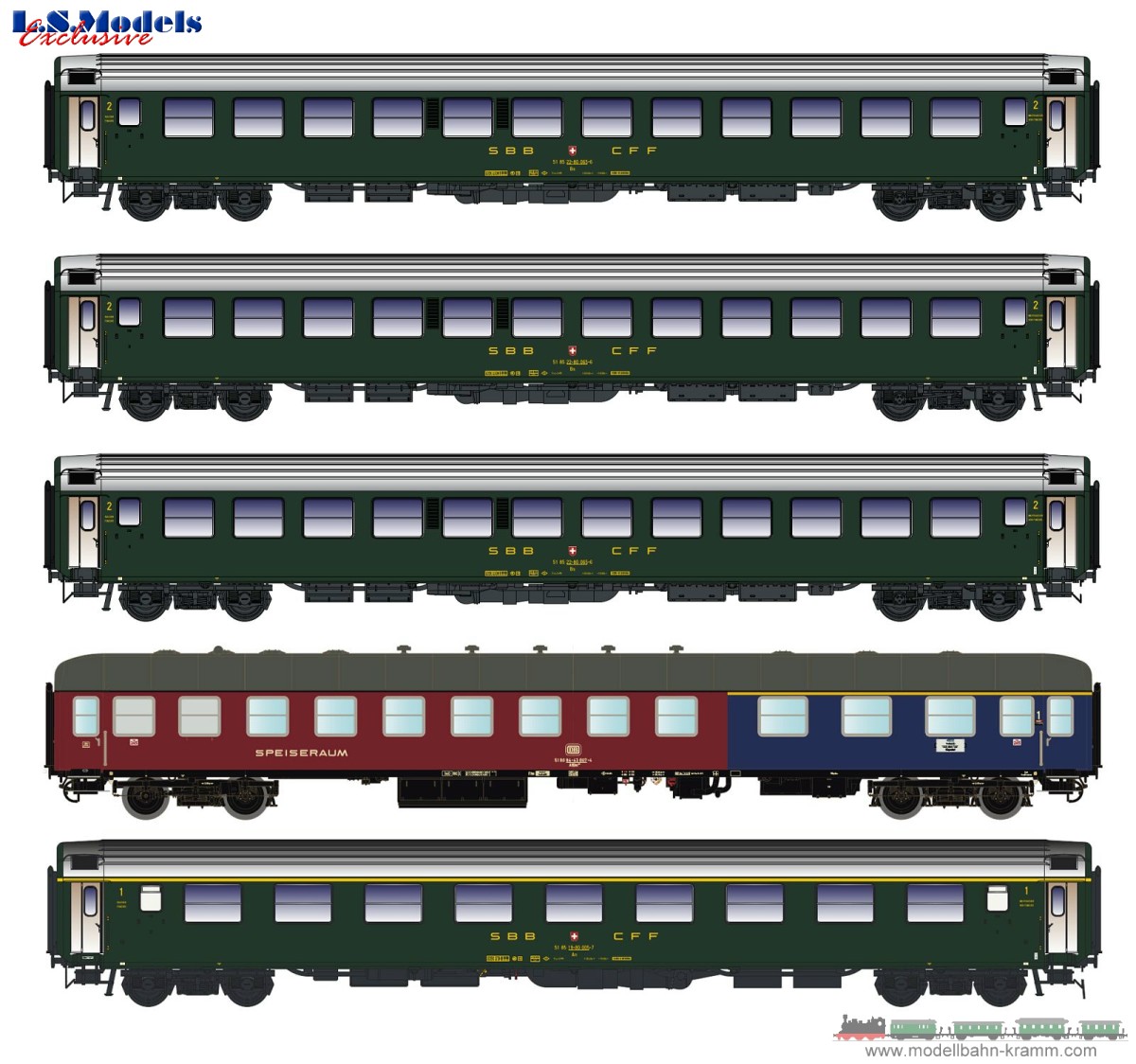 L.S. Models 97032AC, EAN 4250528620921: H0 AC 5-teilig Set Personenwagen D568