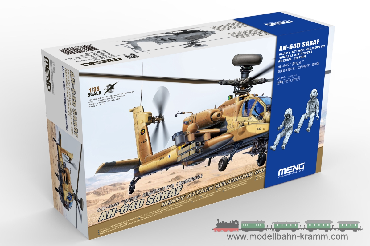 Meng Model QS-005S, EAN 4897038553952: 1:35 AH 64D Helicopter Saraf mit 2 Figuren