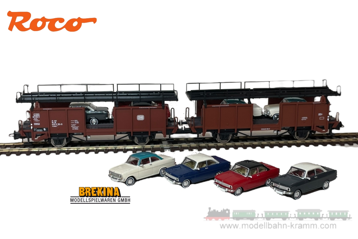 Roco 6600047.SET, EAN 2000075566263: H0-gauge, car transport wagon 2-piece, type Laaes 541 of the DB
