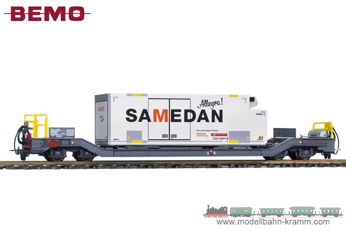 Bemo 2289112, EAN 2000075433084: H0m DC RhB Sbv 7718 Containertragwagen Migros