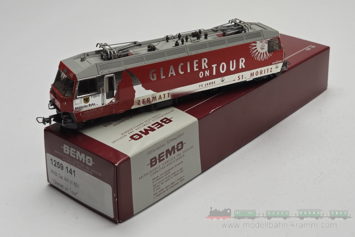 1A.Gebrauchtware 083.1259141.001, EAN 2000075660121: Bemo HOm DC digital/sound E-Lok BR Ge 4/4 III 651 Glacier on tour rot RhB