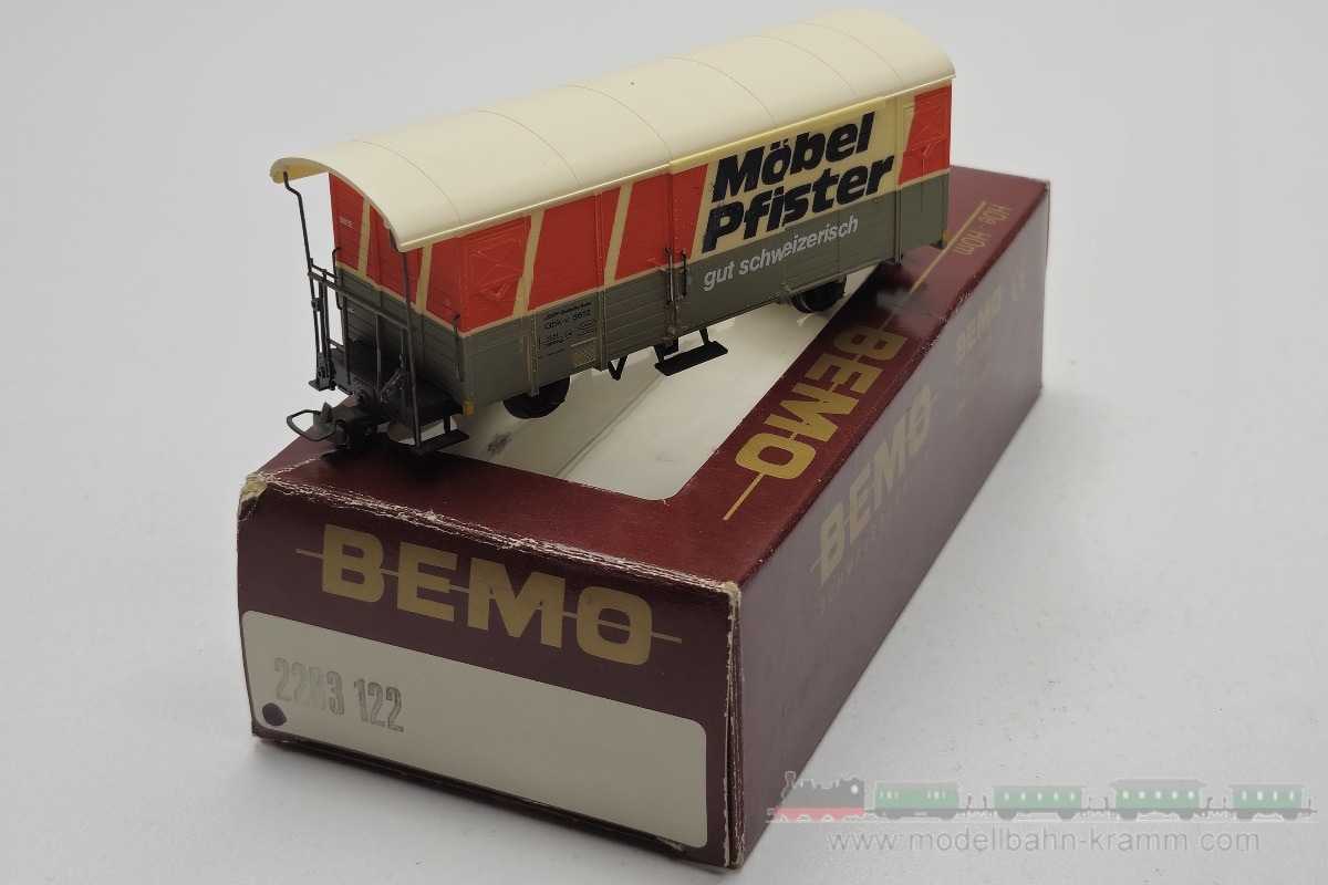 1A.Gebrauchtware 083.2283122.001, EAN 2000075660053: Bemo HOm DC 2283122 Güterwagen Gbk-v4612 Möbel Pfister weiß/grau RhB