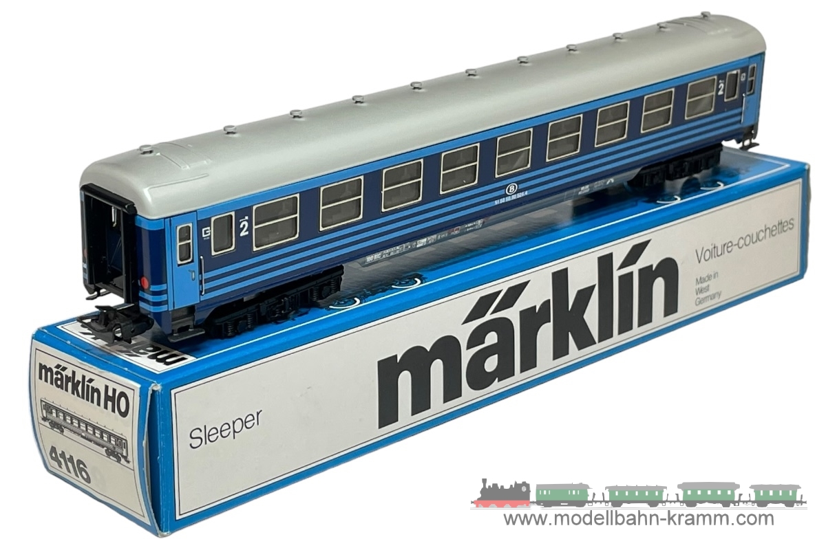 1A.Gebrauchtware 540.0004116.005, EAN 2000075669650: Märklin H0 AC 4116 Liegewagen 2 Klasse hellblau/blau SNCB