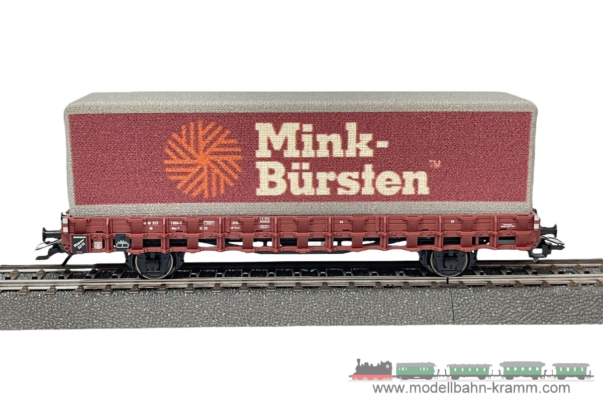 1A.second hand goods 540.0048112.003, EAN 2000075668141: Märklin H0 AC 48112 Rungenwagen Kklm 433 Beladen mit Gütern Mink Bürsten und LKW DB