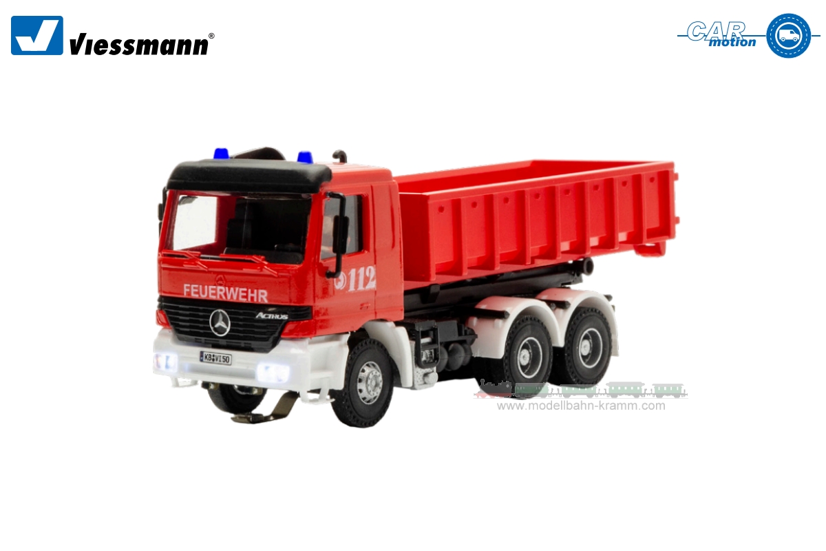 Viessmann 8050, EAN 4026602080505: H0 Fire brigade MB ACTROS 3-axle with roll-offcontainer and rotati